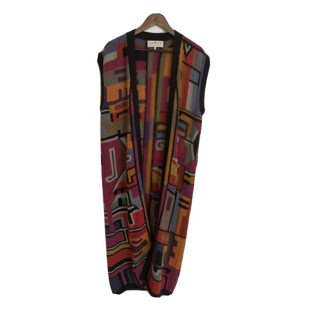 The Peruvian Connection 100% Alpaca Wool Long Sweater Vest Abstract Multi Sz XL
